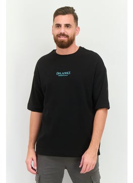 Blank Essentials Men Crew Neck Short Sleeve Brand Logo T Shirt, Black  - Image 1