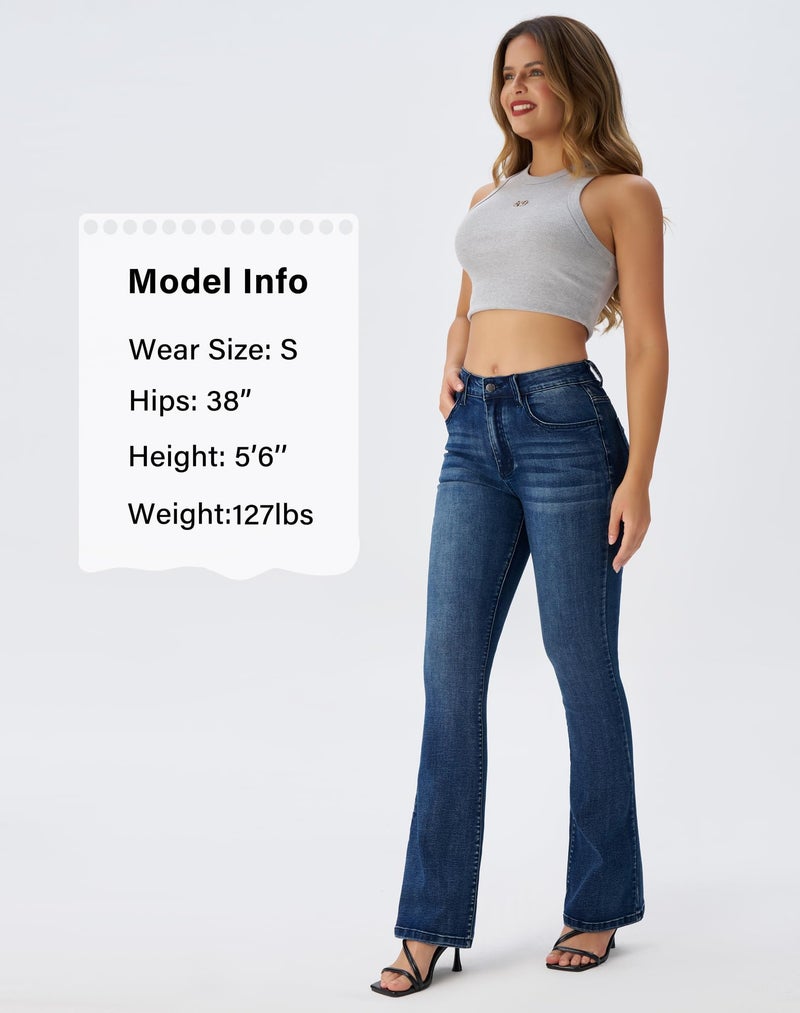 roswear Women's Trendy Stretchy Flare Jeans Mid Rise Bootcut Curvy Denim Pants Retro Blue Small - Image 4