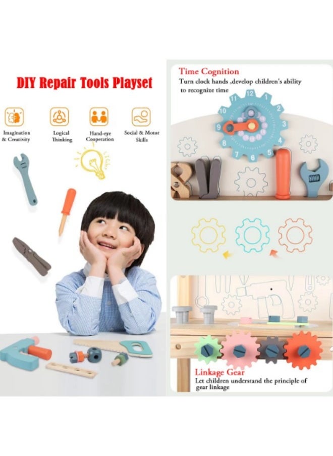 GGEROU Wooden Repair Disassembly Tool Kit for Kids & Toddlers, Pretend Play Construction Workench Tool Kit Playset, Repair Bench Workshop with Tools Set, Educational STEM Construction Toy  - Image 4