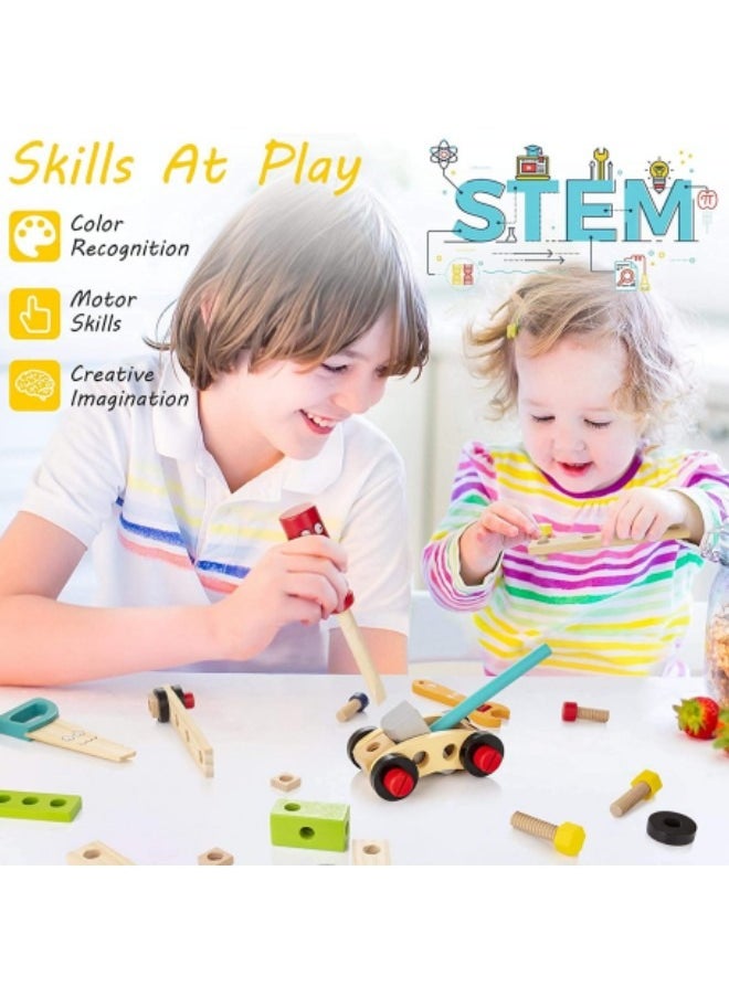 GGEROU Wooden Repair Disassembly Tool Kit for Kids & Toddlers, Pretend Play Construction Workench Tool Kit Playset, Repair Bench Workshop with Tools Set, Educational STEM Construction Toy  - Image 2