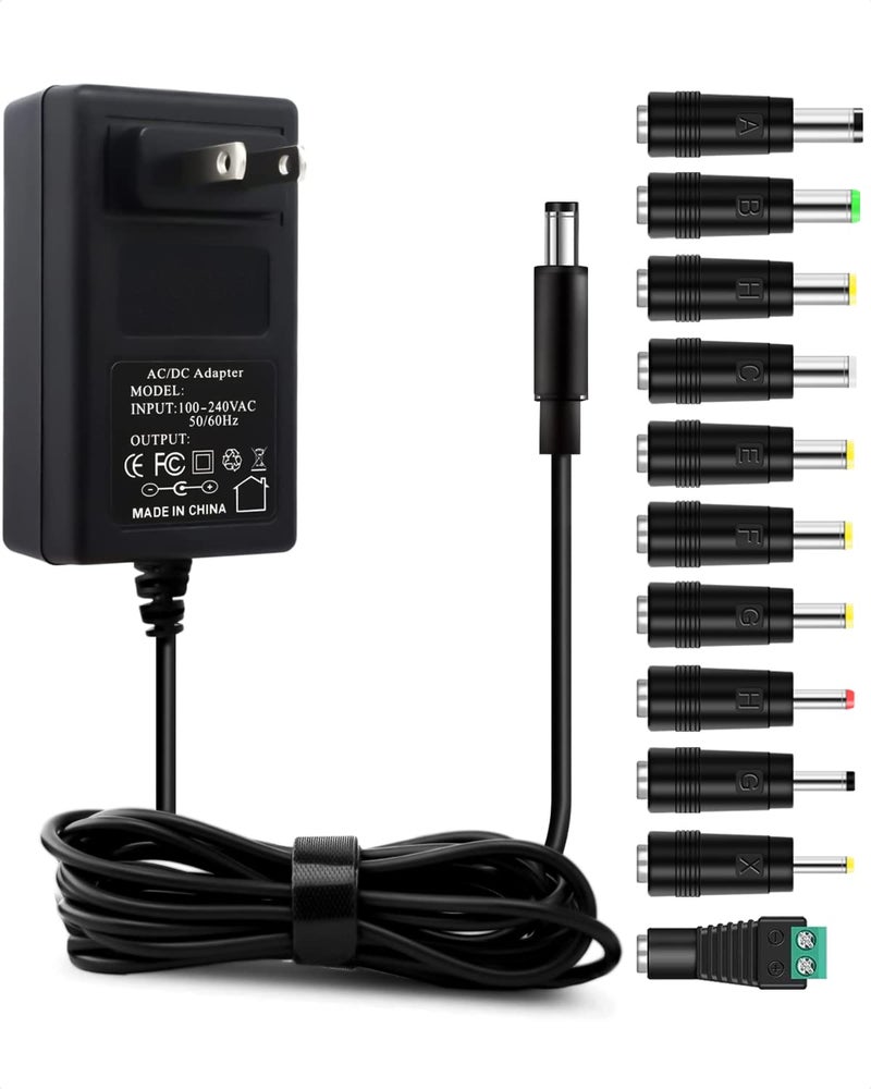 LitStar 12V 3A AC Adapter Power Supply Charger [12 Volts 3 Amps Regulated Switching Power] with 11 Interchangeable DC Plug for 500mA 600mA 700mA 800mA 900mA 1000mA 1500mA 2000mA 2500mA 3000mA Equipment - Image 1
