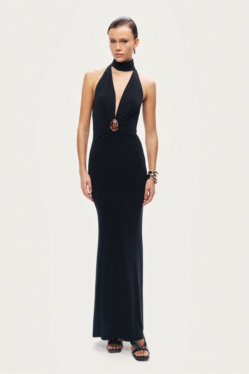نوكتورن Halter-Neck Draped Maxi Dress