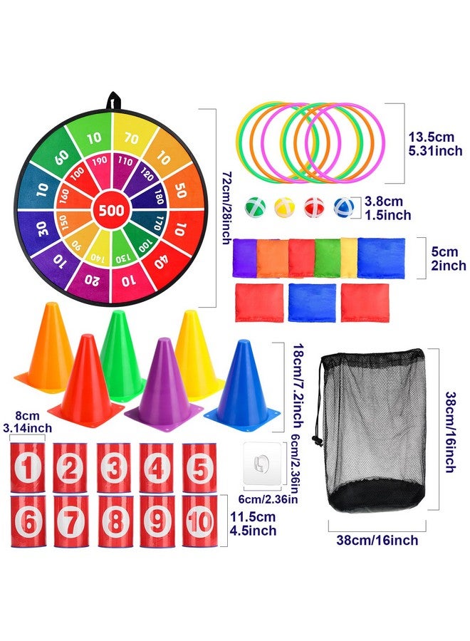 Hungdao مجموعة ألعاب الكرنفال المكونة من 3 مجموعات من هوندوا، لوحة رمي السهام مع كرات، مخاريط بلاستيكية، لعبة رمي الحلقات وحقائب الفاصولياء للأولاد والبنات والبالغين والعائلة في حفلات عيد الميلاد، في الحديقة، داخل المنزل وخارجه (ألوان زاهية، أسلوب كلاسيكي) - Image 2