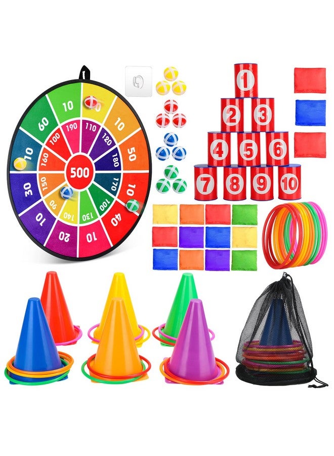Hungdao مجموعة ألعاب الكرنفال المكونة من 3 مجموعات من هوندوا، لوحة رمي السهام مع كرات، مخاريط بلاستيكية، لعبة رمي الحلقات وحقائب الفاصولياء للأولاد والبنات والبالغين والعائلة في حفلات عيد الميلاد، في الحديقة، داخل المنزل وخارجه (ألوان زاهية، أسلوب كلاسيكي) - Image 1