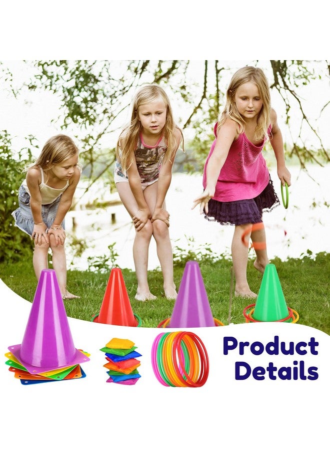 Hungdao مجموعة ألعاب الكرنفال المكونة من 3 مجموعات من هوندوا، لوحة رمي السهام مع كرات، مخاريط بلاستيكية، لعبة رمي الحلقات وحقائب الفاصولياء للأولاد والبنات والبالغين والعائلة في حفلات عيد الميلاد، في الحديقة، داخل المنزل وخارجه (ألوان زاهية، أسلوب كلاسيكي) - Image 5