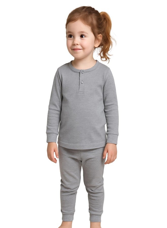 Mi Arcus Solid Grey Fullsleeves Round Neck Thermal Top with Pyjama Set for Kids 12-18 Months - Image 1