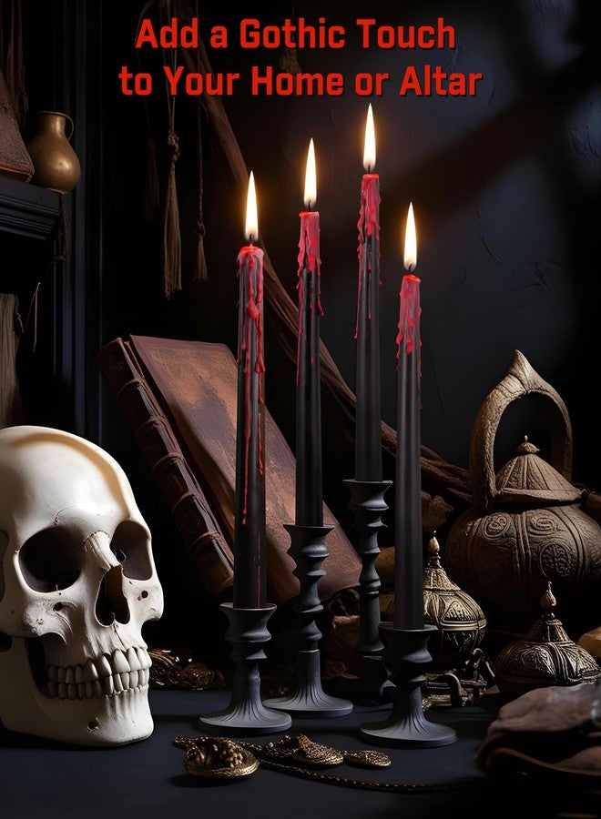 Viyffo Taper Candles - Black Halloween Candle Sticks, 10 Inch Vampire Blood Drip Bleeding Candles, Set of 4 Unscented Candlesticks for Spooky Gothic Decor and Creepy Vampire Room - Image 3