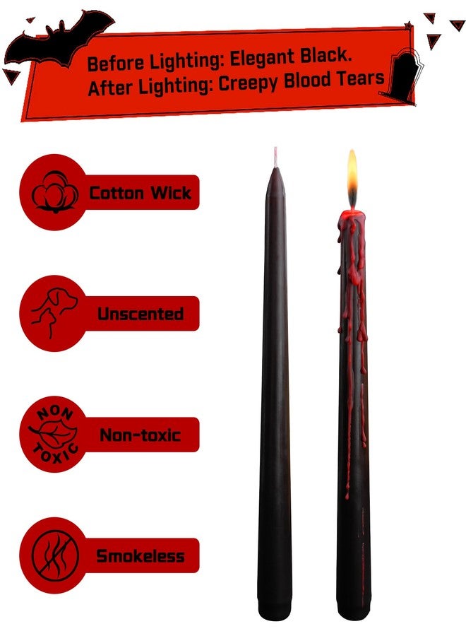 Viyffo Taper Candles - Black Halloween Candle Sticks, 10 Inch Vampire Blood Drip Bleeding Candles, Set of 4 Unscented Candlesticks for Spooky Gothic Decor and Creepy Vampire Room - Image 2