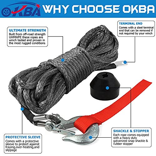 OKBA Synthetic Winch Rope Cable Kit 1/4" x 50' - 10000LBS Winch Line Rope with Protective Sleeve + Hook + Rubber Stopper for 4x4 Off Road Vehicle ATV UTV Polaris UTV - Image 3