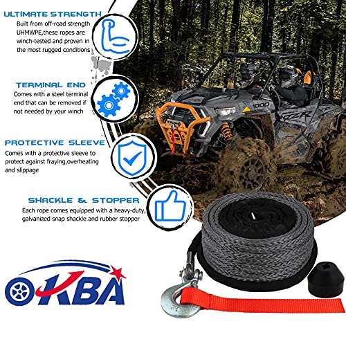 OKBA Synthetic Winch Rope Cable Kit 1/4" x 50' - 10000LBS Winch Line Rope with Protective Sleeve + Hook + Rubber Stopper for 4x4 Off Road Vehicle ATV UTV Polaris UTV - Image 2