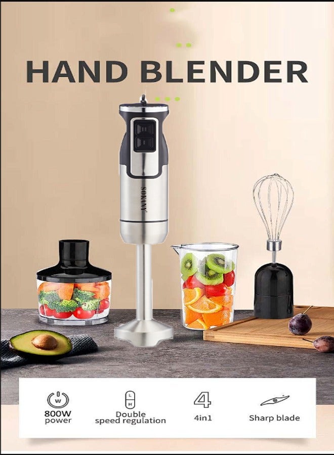 sokany 800W 4-in-1 Hand Blender, with Beaker, Chopper, Egg Whisk,  Multifunctional Food Processor Stainless Steel Blades, Electric Mixer for Kitchen, Baby Food, SK-1725-4  - Image 4