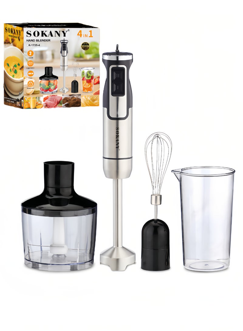 sokany 800W 4-in-1 Hand Blender, with Beaker, Chopper, Egg Whisk,  Multifunctional Food Processor Stainless Steel Blades, Electric Mixer for Kitchen, Baby Food, SK-1725-4  - Image 1