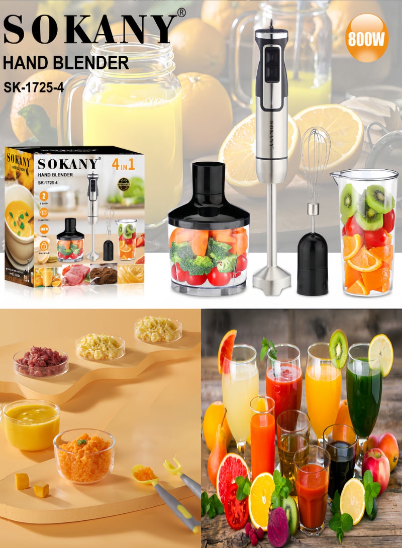 sokany 800W 4-in-1 Hand Blender, with Beaker, Chopper, Egg Whisk,  Multifunctional Food Processor Stainless Steel Blades, Electric Mixer for Kitchen, Baby Food, SK-1725-4  - Image 5