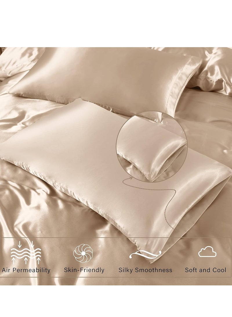 Bedding Duvet Cover Sets, 3 Pieces Satin Bedding Set, King Size Silky Duvet Covers Collection, 1x Cooling Duvet Cover 104x90 Inches and 2 Pillowcases, Comforter Not Included - Champagne  - Image 4
