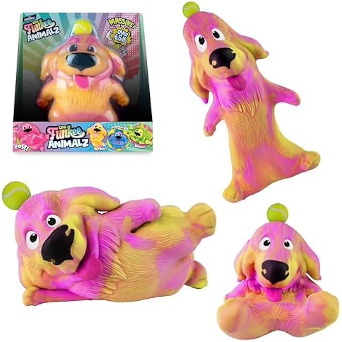 ORB Funkee Animalz Dog JUMBO (Yellow/Purple) - BIG 4.5 lb Stretchy Dog - Funny, Squishy, Squeeze for Stress Relief - Novelty Sensory & Fidget Popular Collectible Funkee Animal Toys for Kids and Adults - Image 1