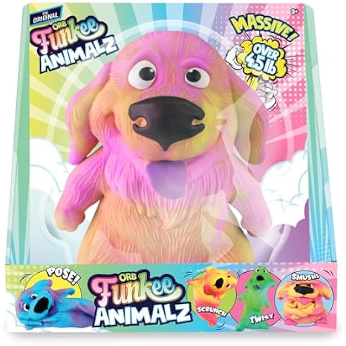 ORB Funkee Animalz Dog JUMBO (Yellow/Purple) - BIG 4.5 lb Stretchy Dog - Funny, Squishy, Squeeze for Stress Relief - Novelty Sensory & Fidget Popular Collectible Funkee Animal Toys for Kids and Adults - Image 4
