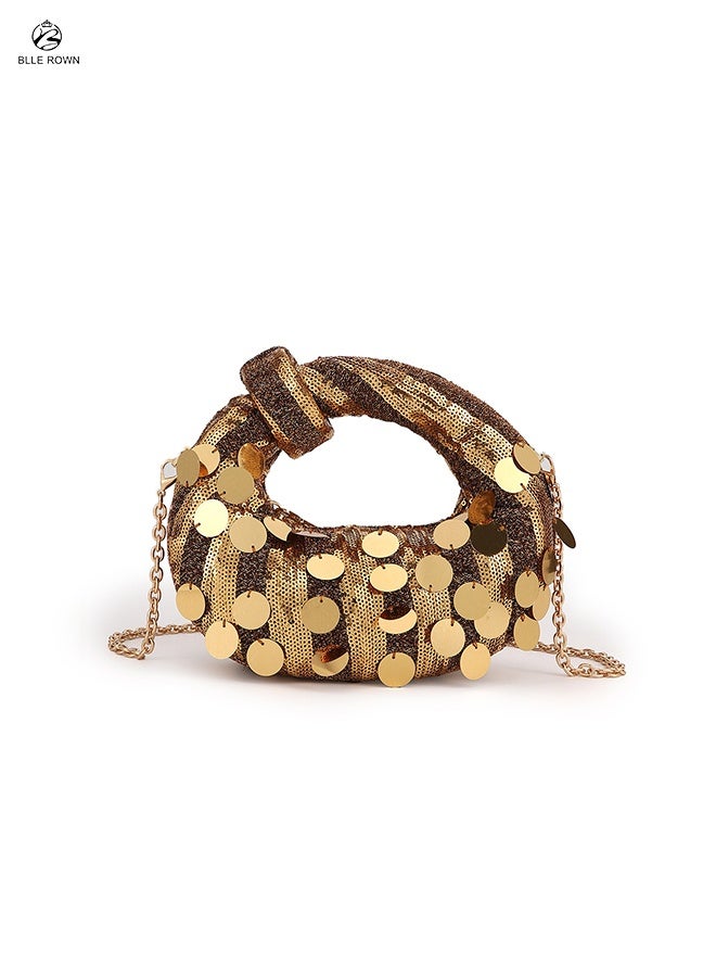 بليه روان حقيبة سهرة هوبو بالترتر للسيدات حقيبة سهرة نسائية عصرية للسيدات حقيبة يد نسائية صغيرة أنيقة للحفلات حقيبة نسائية أنيقة باللون الذهبي - Image 1