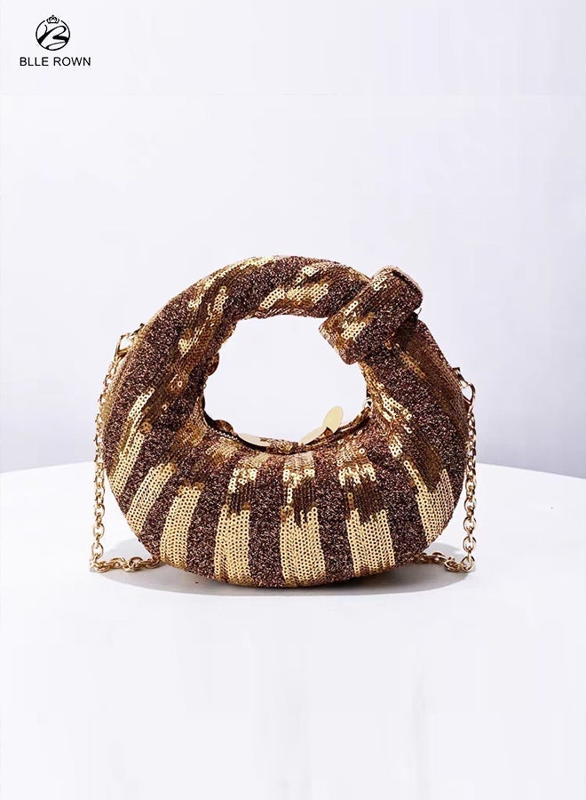 بليه روان حقيبة سهرة هوبو بالترتر للسيدات حقيبة سهرة نسائية عصرية للسيدات حقيبة يد نسائية صغيرة أنيقة للحفلات حقيبة نسائية أنيقة باللون الذهبي - Image 3