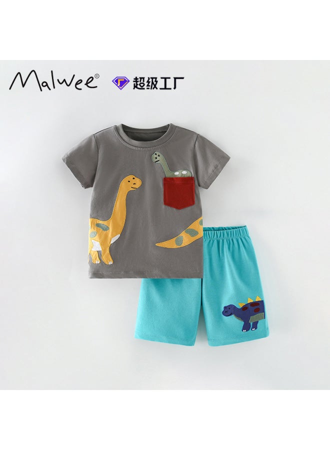 Boys Summer European Style Round Neck Short Sleeve Casual Two-piece Suit