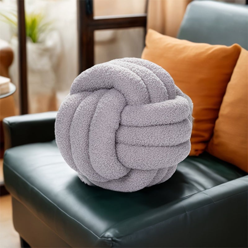 Khaki Hand Knotted Ball Pillow For Home Decoration Lamb 9 Inch - Image 5