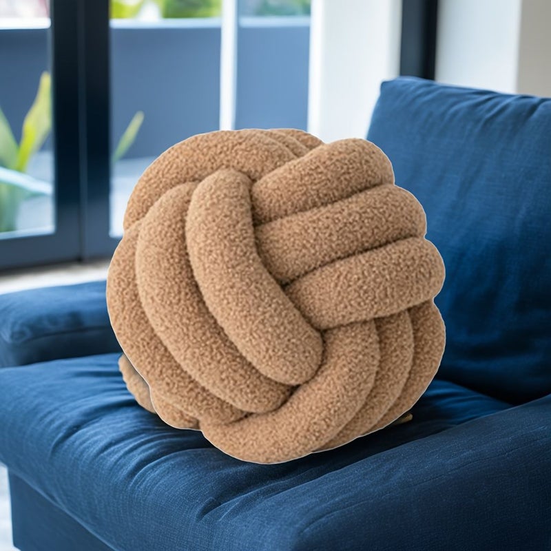 Khaki Hand Knotted Ball Pillow For Home Decoration Lamb 9 Inch - Image 4
