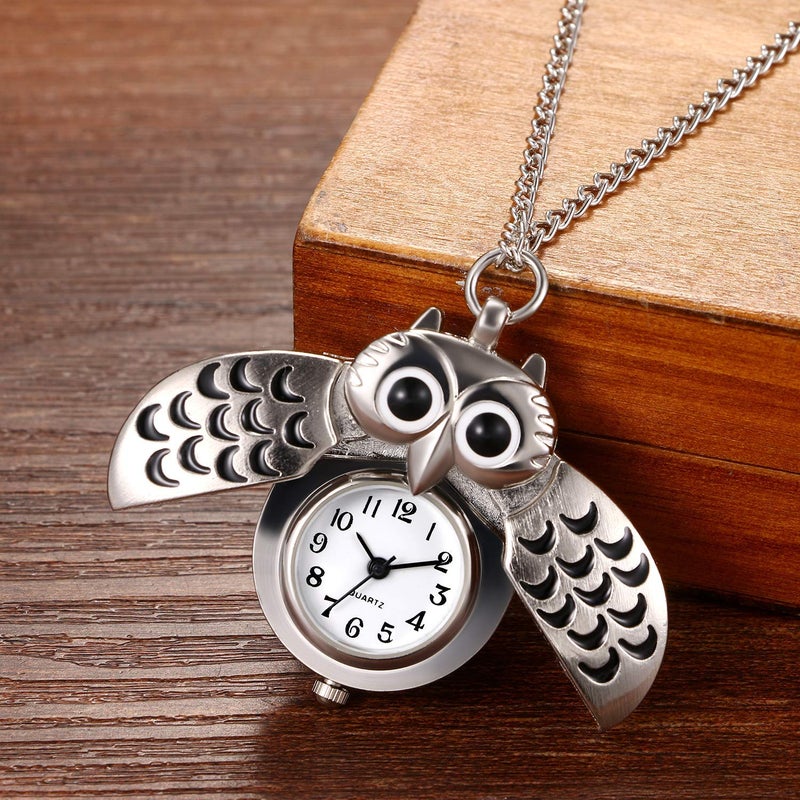 SOLARAE Vintage Pocket Watch Novelty Owl Locket Pendant  Necklace Chain Gift for Girls Boys Kids - Image 3