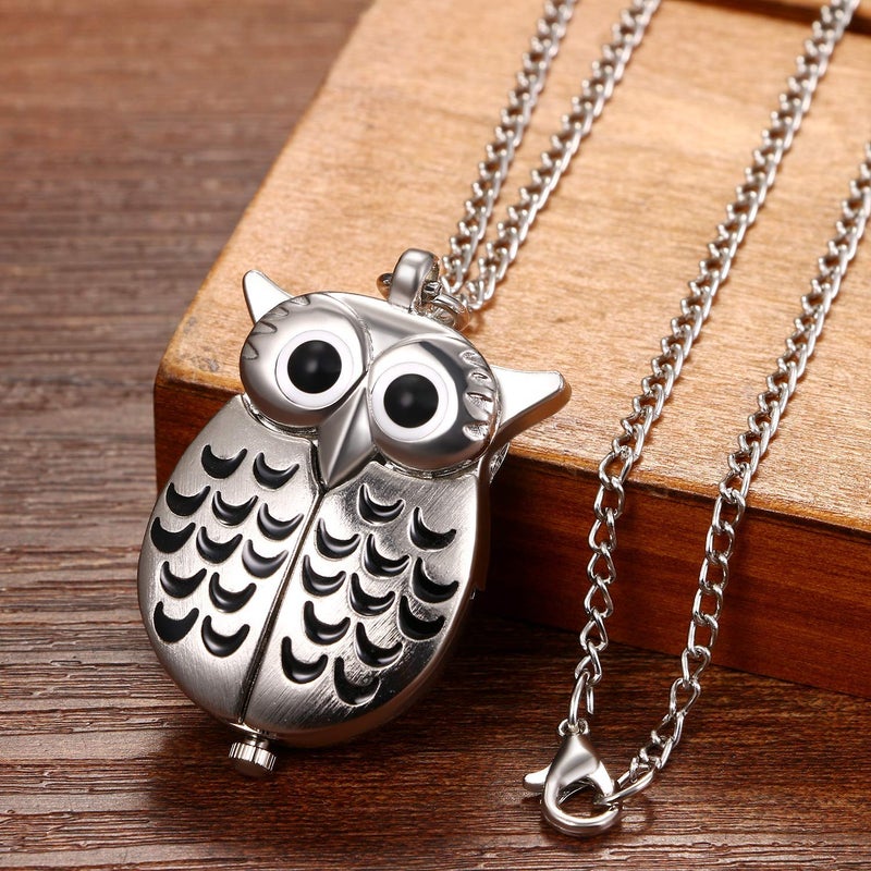 SOLARAE Vintage Pocket Watch Novelty Owl Locket Pendant  Necklace Chain Gift for Girls Boys Kids - Image 2