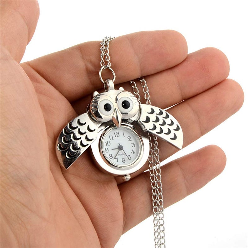 SOLARAE Vintage Pocket Watch Novelty Owl Locket Pendant  Necklace Chain Gift for Girls Boys Kids - Image 1