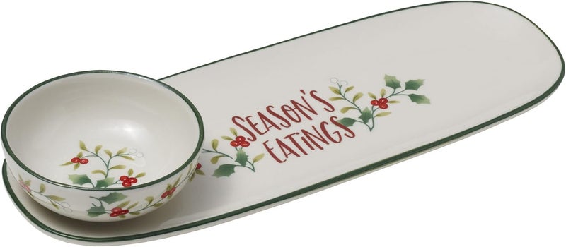 Pfaltzgraff Winterberry Seasons Greetings Serving Tray with Dip Bowl 2 Piece Multicolored - Image 1