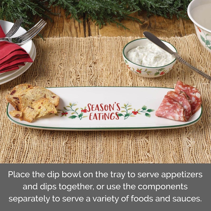 Pfaltzgraff Winterberry Seasons Greetings Serving Tray with Dip Bowl 2 Piece Multicolored - Image 5