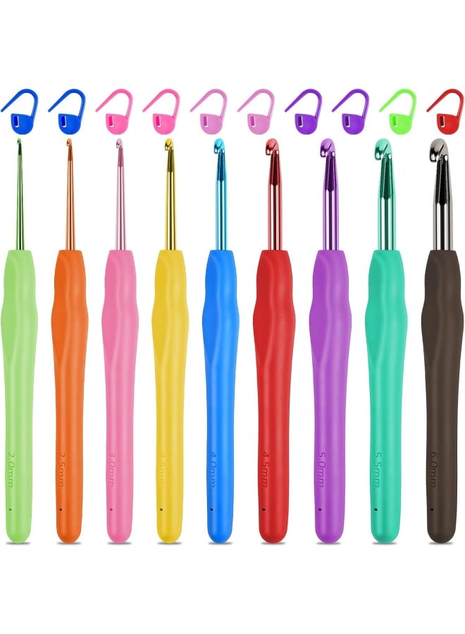 Crochet Hook, 9-Piece Crochet Hook Set with 10 Stitch Markers, Soft Silicone Crochet Hooks with Ergonomic Handle, Colourful Crochet Hook for Beginners and Experienced Crochet Lovers (2.0 mm - - Image 1