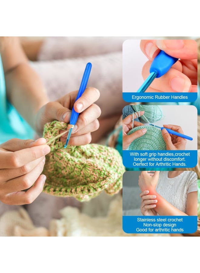 Crochet Hook, 9-Piece Crochet Hook Set with 10 Stitch Markers, Soft Silicone Crochet Hooks with Ergonomic Handle, Colourful Crochet Hook for Beginners and Experienced Crochet Lovers (2.0 mm - - Image 5