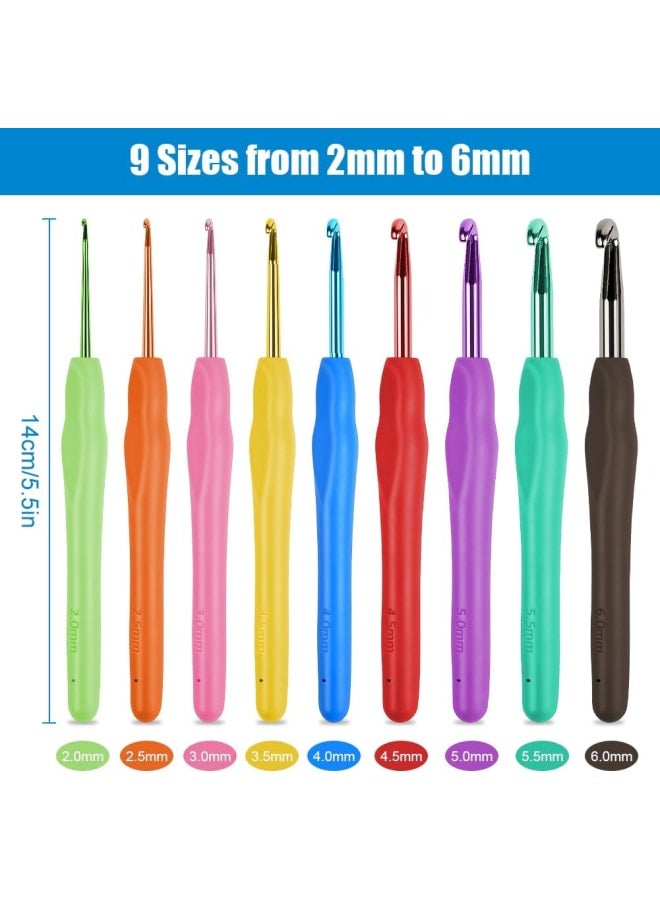 Crochet Hook, 9-Piece Crochet Hook Set with 10 Stitch Markers, Soft Silicone Crochet Hooks with Ergonomic Handle, Colourful Crochet Hook for Beginners and Experienced Crochet Lovers (2.0 mm - - Image 2