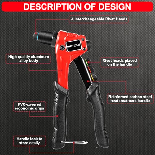 WETOLS طقم مسدس ريفيت WETOLS مع 200 ريفيت أعمى، ريفيت يدوي مطور بيد واحدة مع 4 رؤوس ريفيت قابلة للتبديل بدون أدوات و 4 قطع مثقاب، طقم أدوات ريفيت مع حقيبة حمل BMC متينة - Image 2