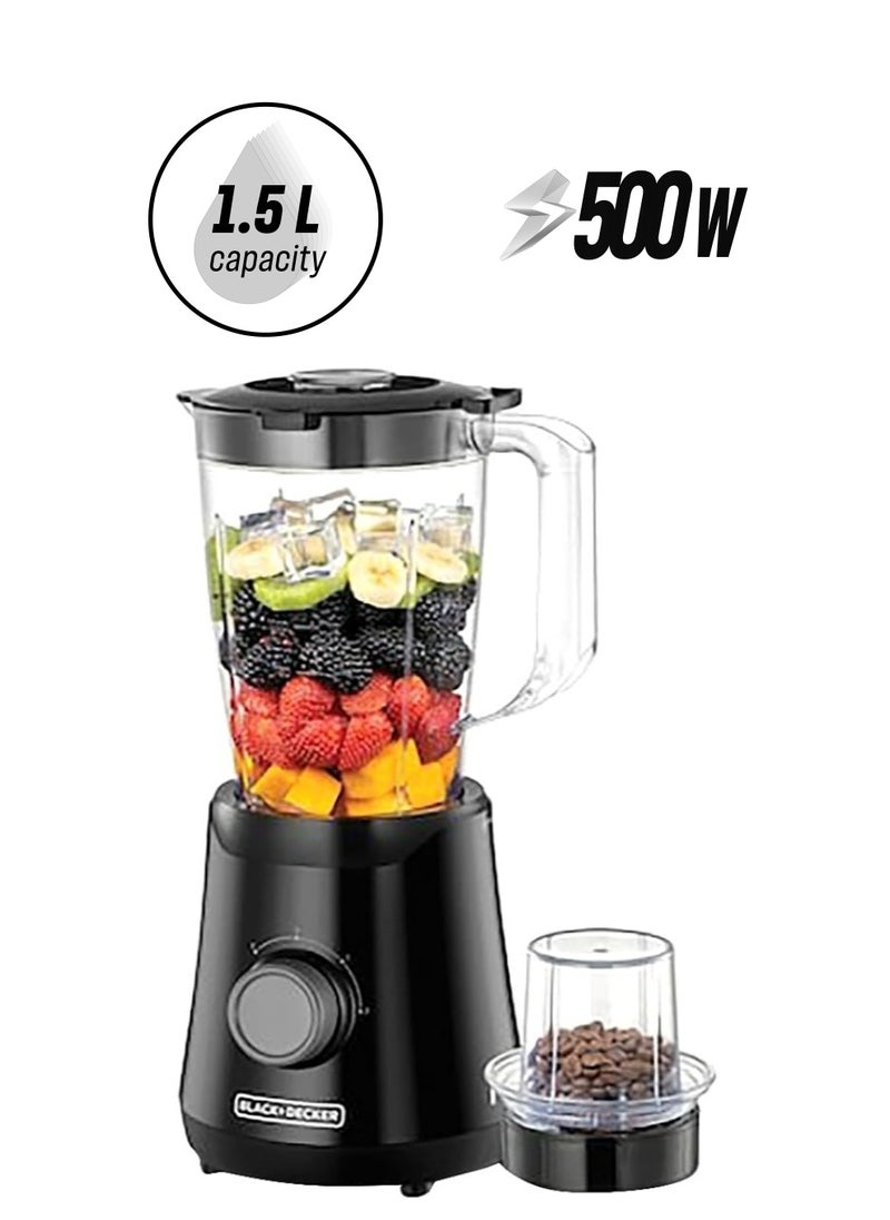 Black Black & Decker + 500W Blender with Grinding Mill and Clear 1.5 Liter BX530-B5  - Image 1