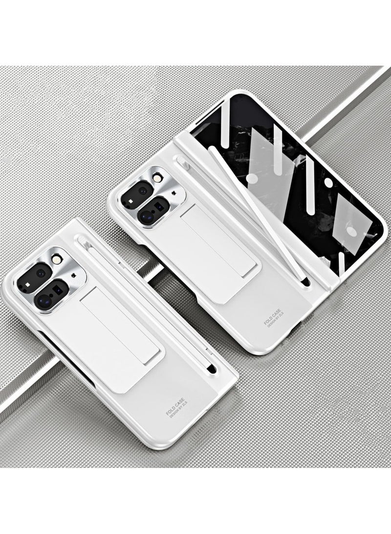 Compatible with Google Pixel 9 Pro Fold Full Protection Hinge Case with Touch Pen Folding Cover Tempered Glass Film Plating Stand for Pixel 9 Pro Fold