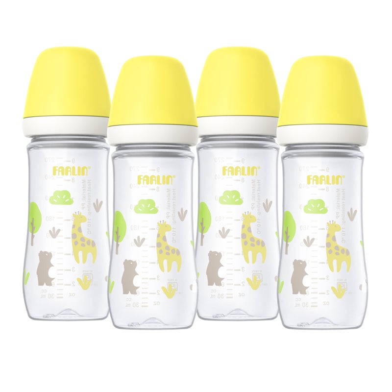 Farlin Wide Neck PP Feeding Bottle 270ml  Yellow 3m+ Pack Of 4 - Image 1