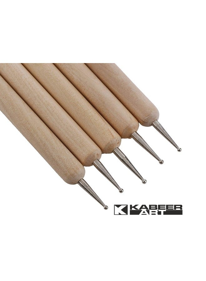 KABEER ART KABEER ART 5 Pcs Double Ended Stainless Steel Ball Stylus Wooden Tool Set for Clay, Pottery, Ceramic  - Image 2