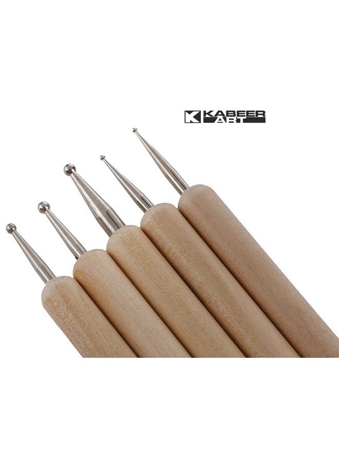 KABEER ART KABEER ART 5 Pcs Double Ended Stainless Steel Ball Stylus Wooden Tool Set for Clay, Pottery, Ceramic  - Image 3