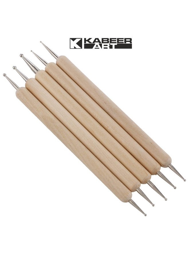 KABEER ART KABEER ART 5 Pcs Double Ended Stainless Steel Ball Stylus Wooden Tool Set for Clay, Pottery, Ceramic  - Image 4