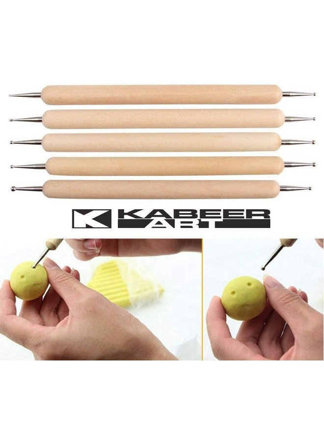 KABEER ART KABEER ART 5 Pcs Double Ended Stainless Steel Ball Stylus Wooden Tool Set for Clay, Pottery, Ceramic  - Image 5