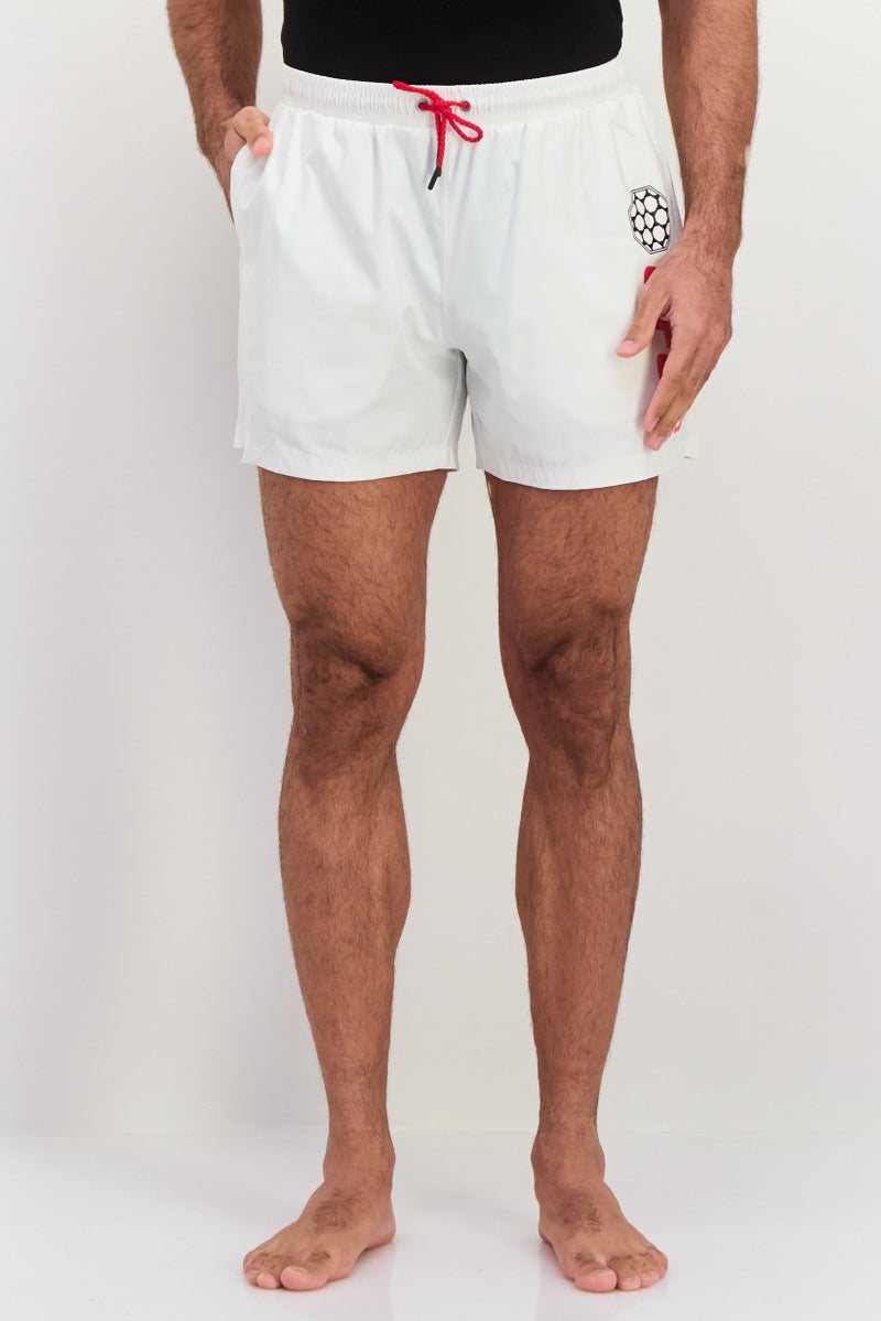 Ufc Men Drawstring Brand Logo Board Shorts, White - Image 1