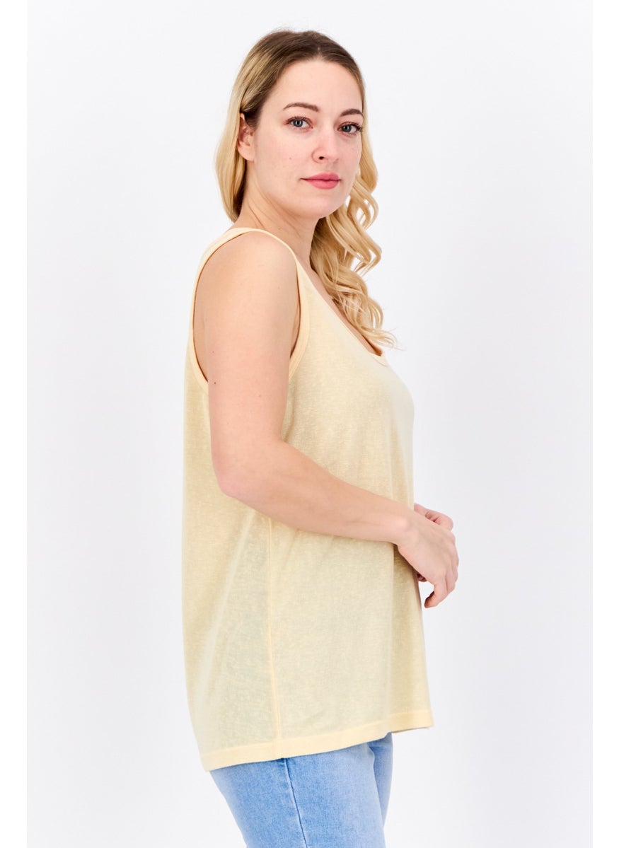 Lefties Women Scoop Neck Sleeveless Plain Tank Top, Light Orange  - Image 4