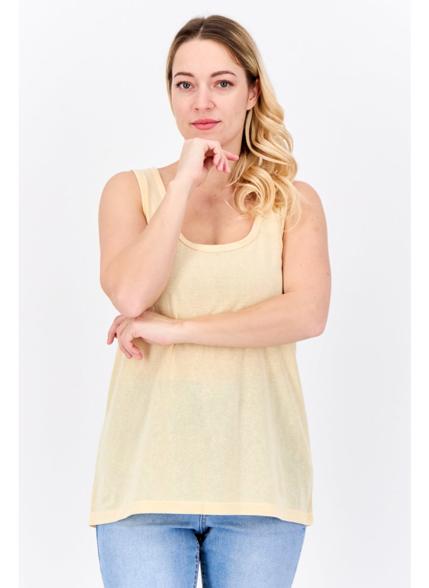 Lefties Women Scoop Neck Sleeveless Plain Tank Top, Light Orange  - Image 1