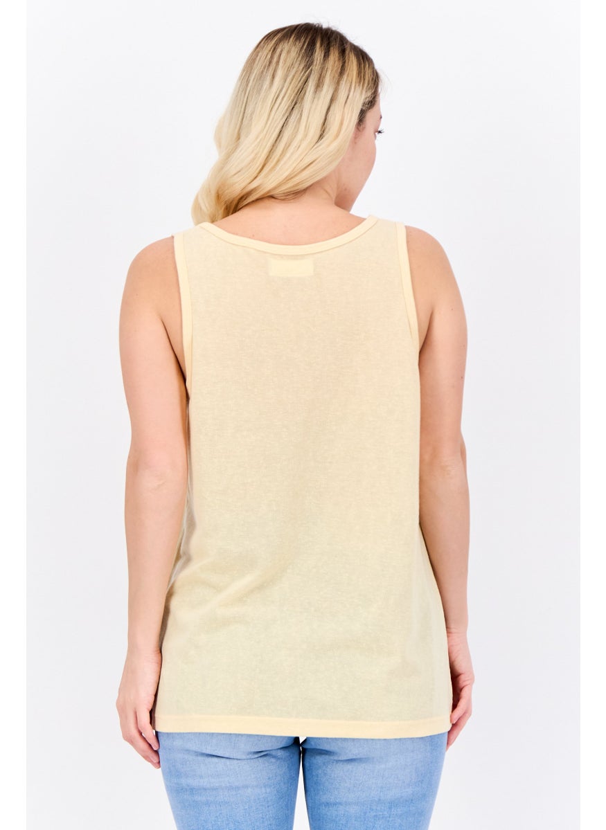 Lefties Women Scoop Neck Sleeveless Plain Tank Top, Light Orange  - Image 2