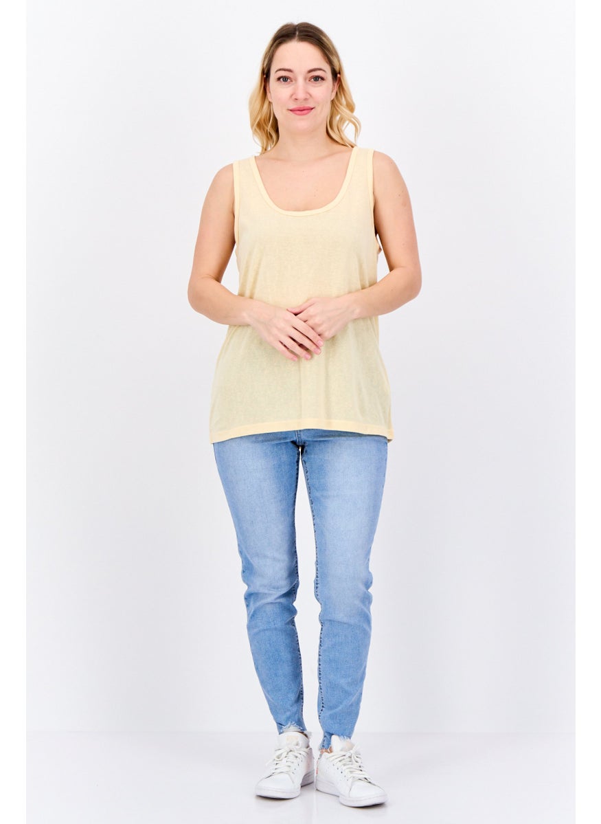 Lefties Women Scoop Neck Sleeveless Plain Tank Top, Light Orange  - Image 3