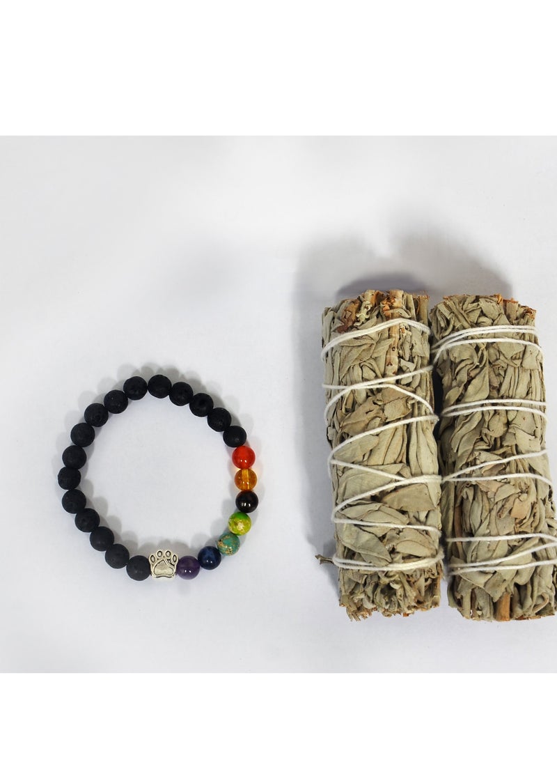 The Jasmin Store أعواد المريمية البيضاء 4 بوصات مع سوار الشاكرا 