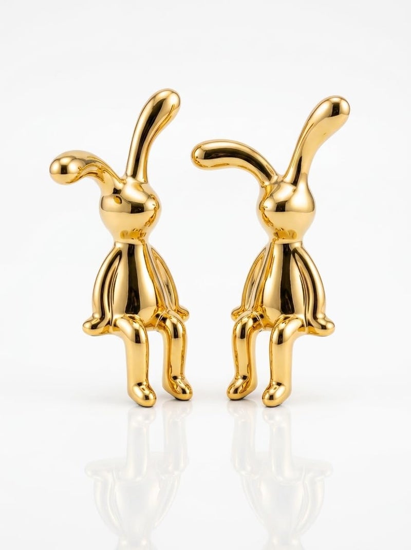 Gold Rabbit Figurine Shelf Sitter Cute Bunny Statue Home Desk Decor - Image 1