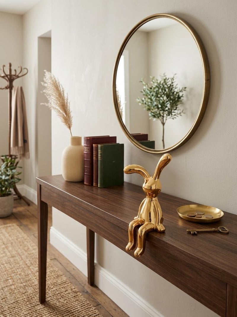 Gold Rabbit Figurine Shelf Sitter Cute Bunny Statue Home Desk Decor - Image 5