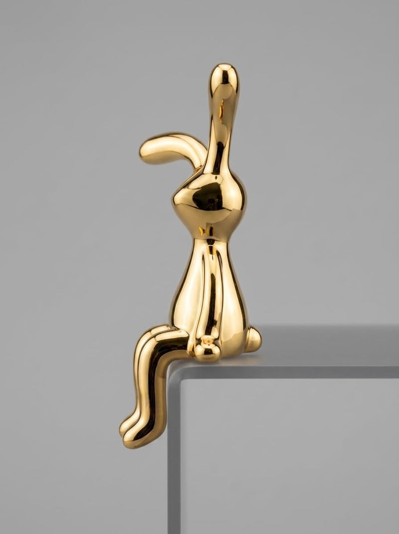 Gold Rabbit Figurine Shelf Sitter Cute Bunny Statue Home Desk Decor - Image 3